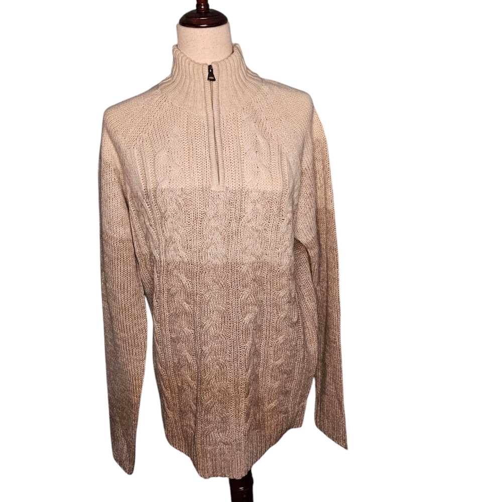 Ombre Fisherman-Core Cable Knit Half-Zip Sweater - Size M